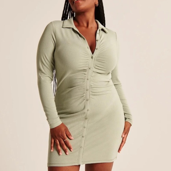 Abercrombie & Fitch Ruched Knit Shirt Dress - Picture 2 of 5